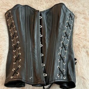 Black Leather Corset with Lace-Up Detail